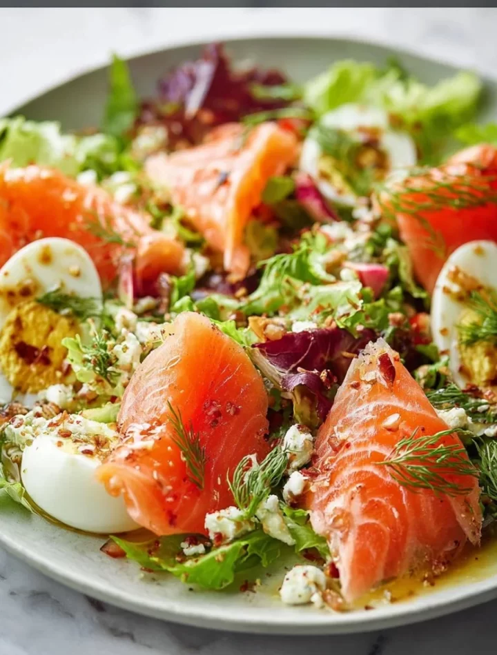 Keto Smoked Salmon Salad with fresh greens and vegetables