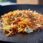 Loaded crispy hashbrowns cooked on a Blackstone grill, perfect for breakfast