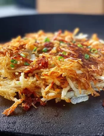 Loaded crispy hashbrowns cooked on a Blackstone grill, perfect for breakfast