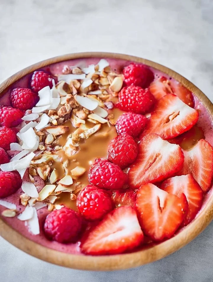 Low calorie smoothie bowl with fresh fruits and toppings