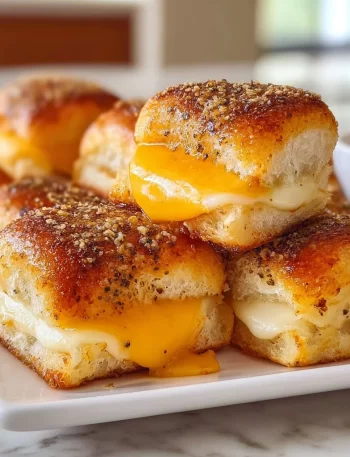 Mini Grilled Cheese Hawaiian Rolls served on a plate with cheese oozing out