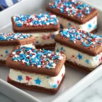 Patriotic mini ice cream sandwiches decorated in red, white, and blue.