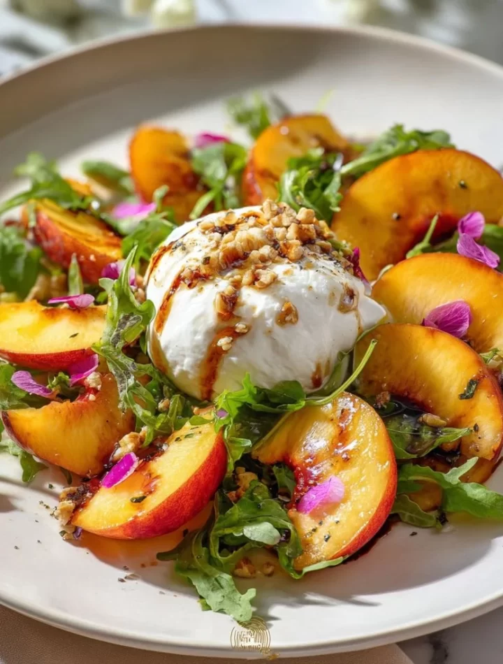 Delicious Peach Burrata Salad with fresh ingredients and vibrant presentation