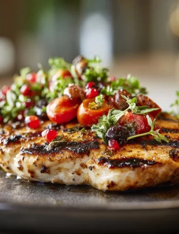 Juicy Blackstone griddle chicken breast cooked to perfection on a grill.