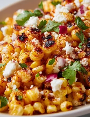 Delicious Blackstone Mexican street corn served on a plate