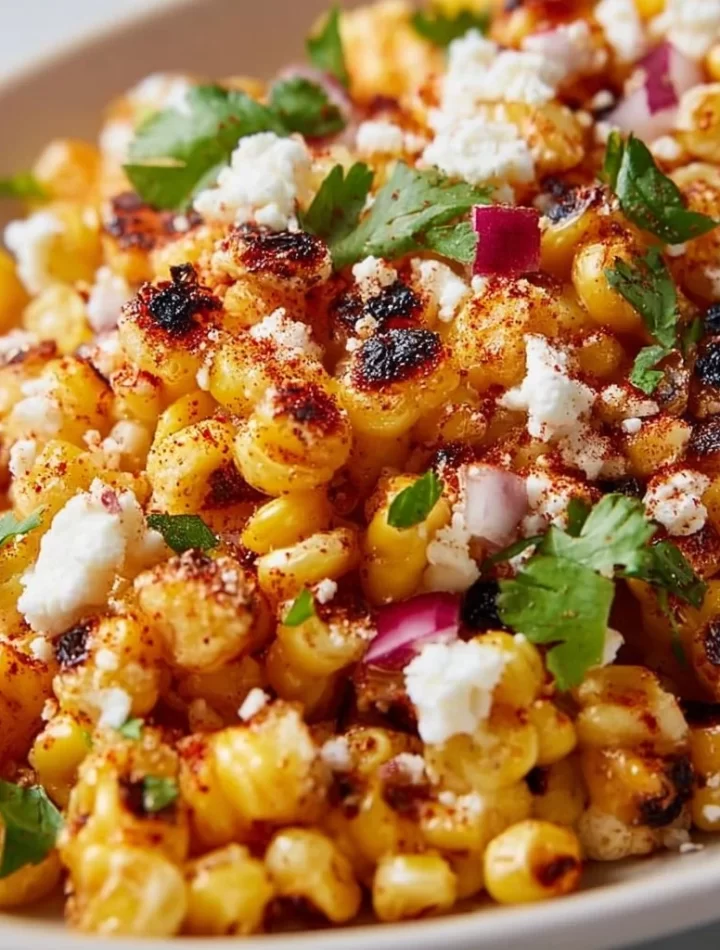Delicious Blackstone Mexican street corn served on a plate