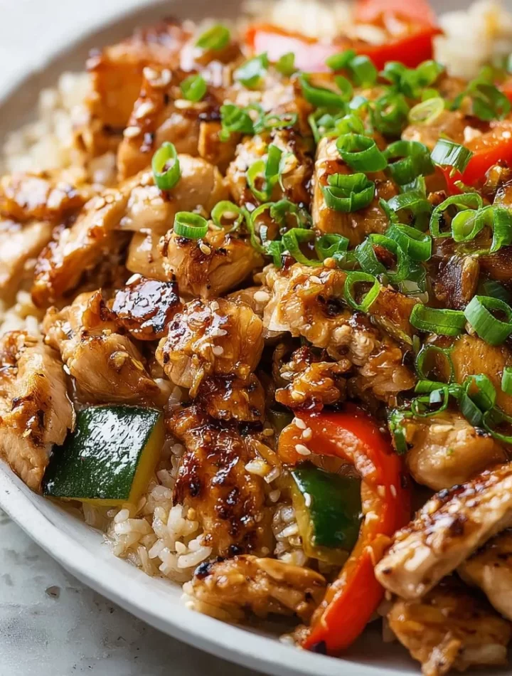 Delicious hibachi chicken dish served in a pan with colorful vegetables