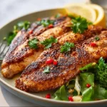Delicious quick grilled catfish served on a plate for summer meals