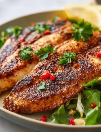 Delicious quick grilled catfish served on a plate for summer meals