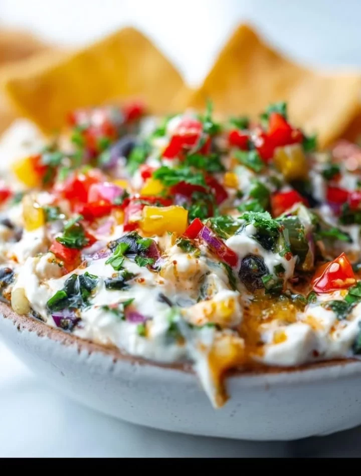 A bowl of refreshing Greek yogurt dip with fresh veggies for summer pool parties.