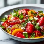 Refreshing summer salad with fresh vegetables and dressing