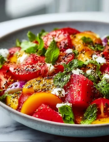 Refreshing summer salad with fresh vegetables and dressing