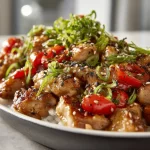 Delicious hibachi chicken sizzling on a Blackstone griddle