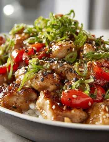 Delicious hibachi chicken sizzling on a Blackstone griddle