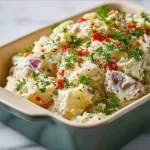 Savory Southern potato salad served in a bowl, ideal for summer picnics.