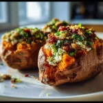 Delicious Whole30 stuffed sweet potatoes served on a plate