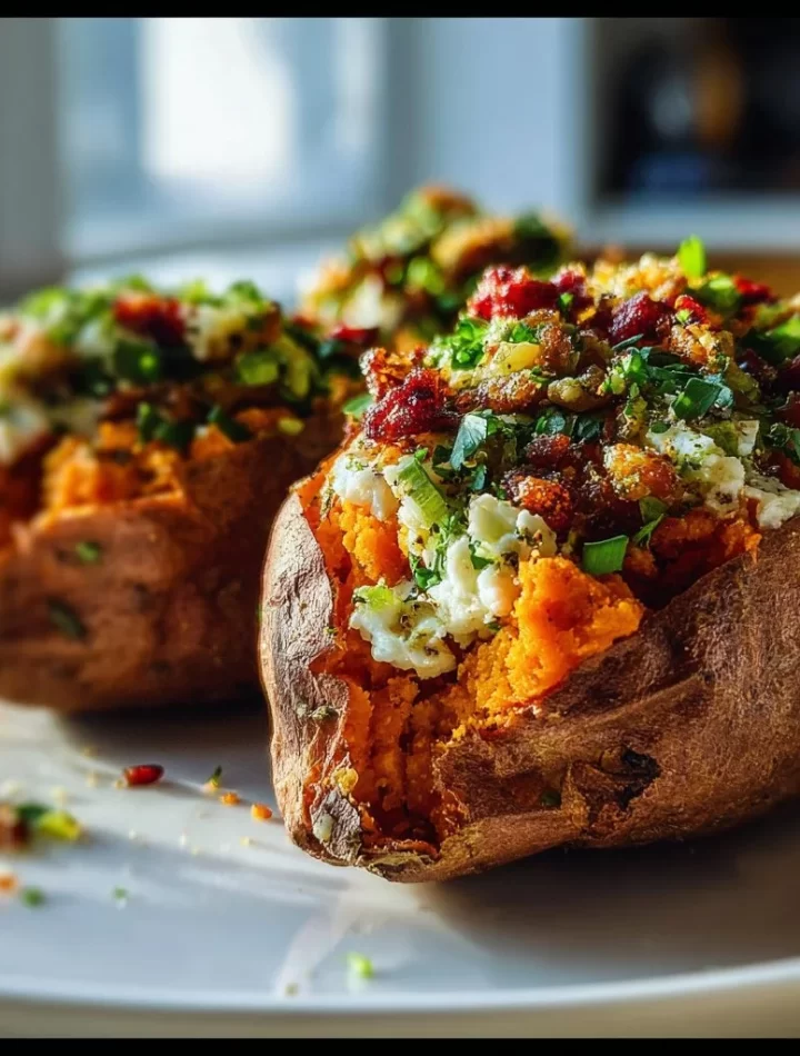 Delicious Whole30 stuffed sweet potatoes served on a plate