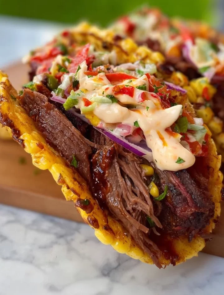 Delicious smoked BBQ beef tacos served with fresh toppings and sauces