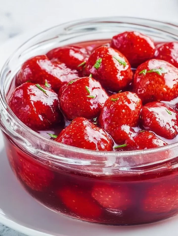 Delicious homemade strawberry compote in a glass jar