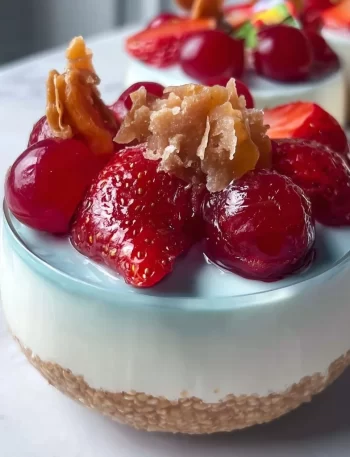 A vibrant summer dessert featuring fresh fruits and a creamy topping.