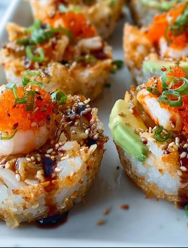 Sushi Bake Cups featuring shrimp and crab, a unique twist on sushi.