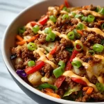 Delicious Blackstone egg roll in a bowl recipe with colorful veggies