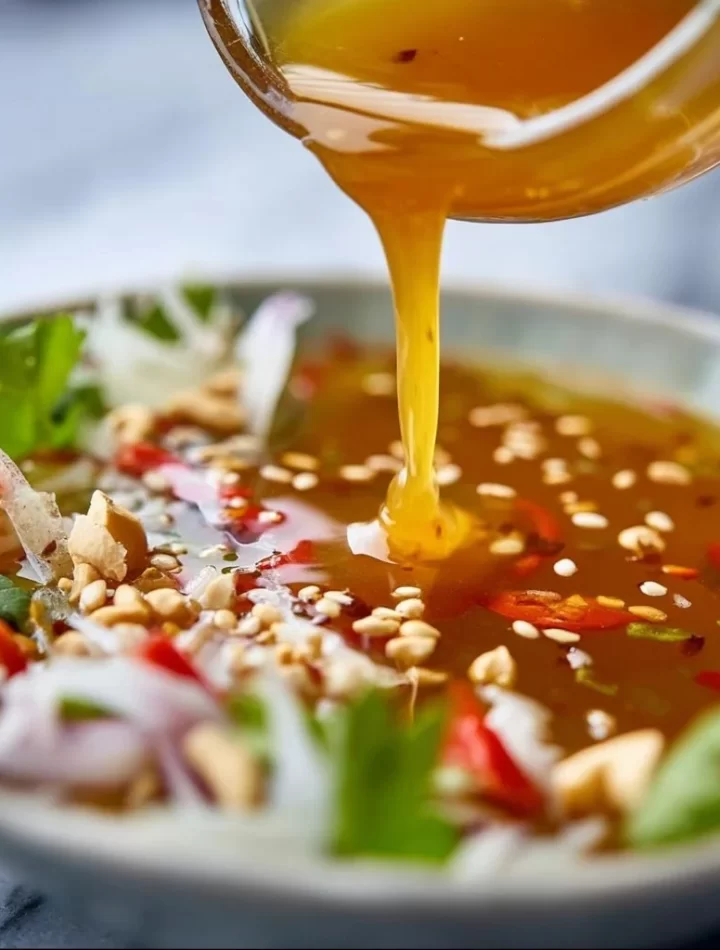 Bowl of vibrant Thailand salad dressing with fresh herbs and spices