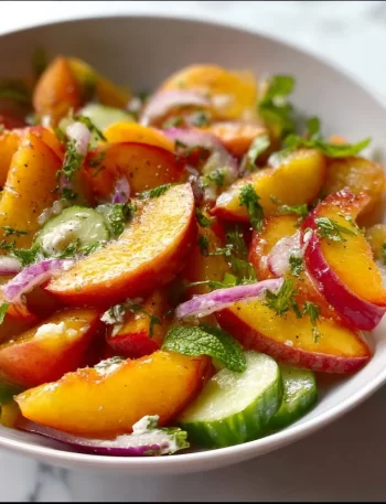 Ultimate peach salad with fresh fruit and greens for a summer delight