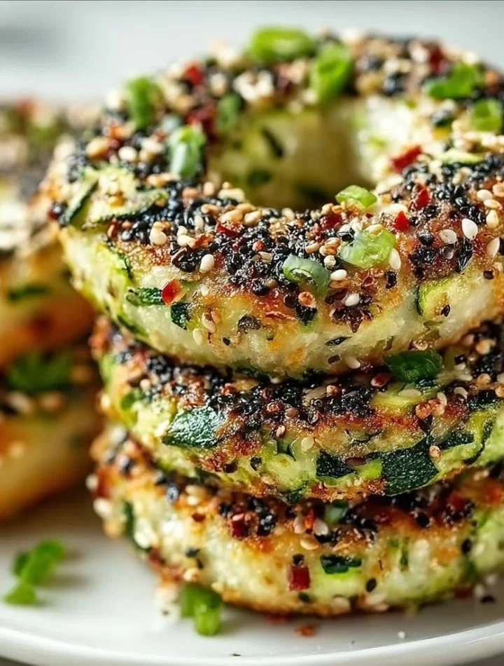 Homemade zucchini bagels ready to be served with cream cheese.