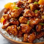 Delicious Zesty Blackstone Orange Chicken served on a plate with fresh vegetables