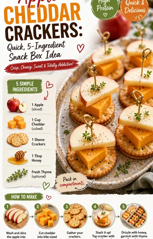 Delicious apple cheddar crackers on a rustic wooden plate