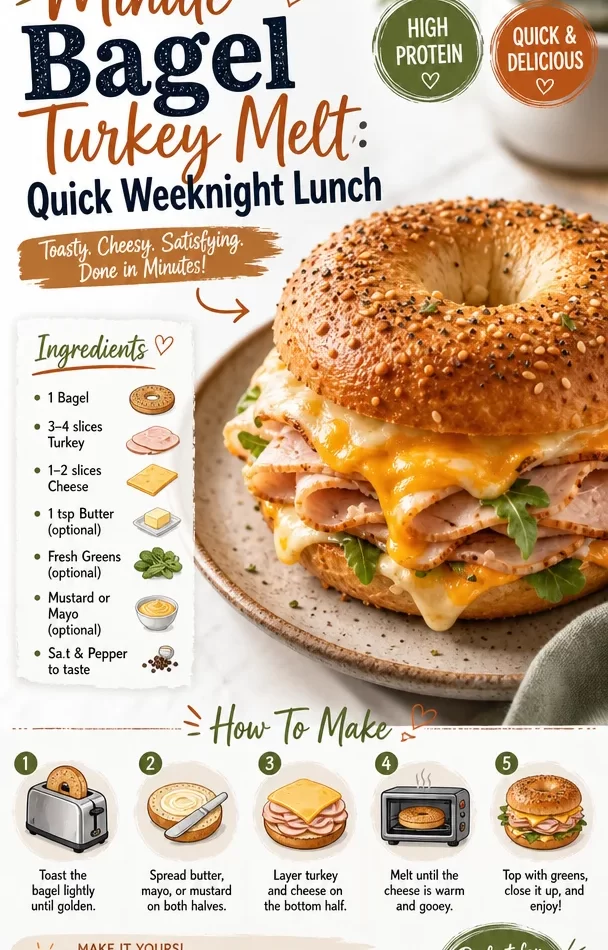 Delicious Bagel Turkey Melt sandwich with melted cheese and turkey
