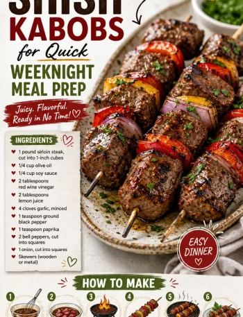 Grilled beef shish kabobs on skewers with colorful vegetables