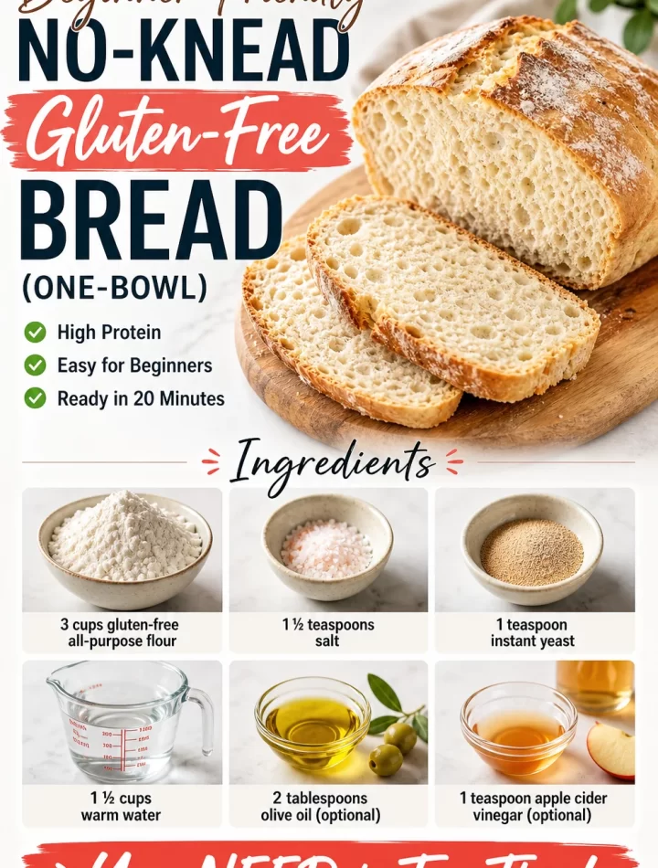 One-bowl no-knead gluten-free bread ready to be sliced and served.