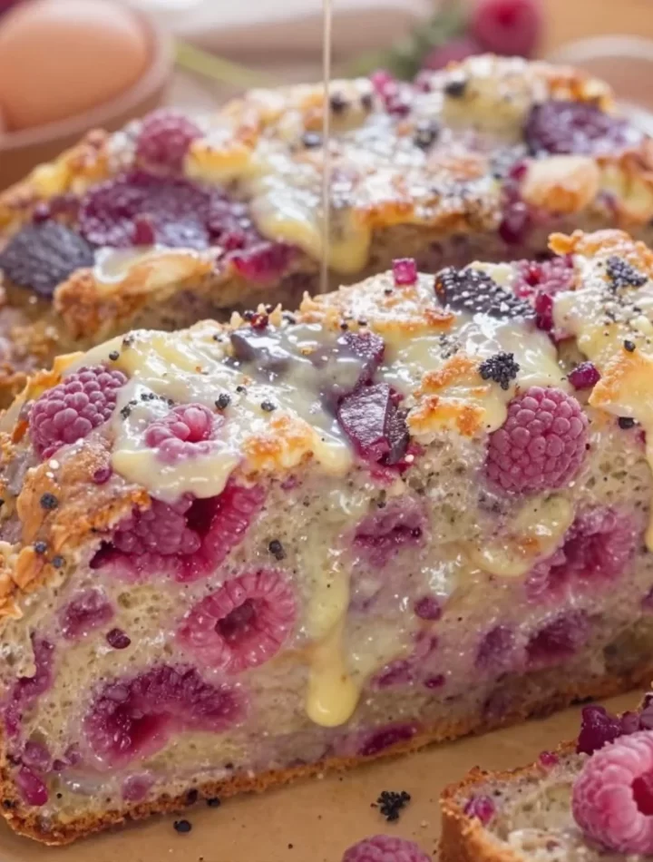 Freshly baked raspberry bread in a one-bowl recipe, perfect for beginners.