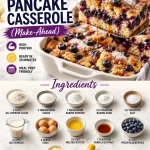blueberry buttermilk pancake casserole ready for serving