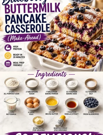 blueberry buttermilk pancake casserole ready for serving