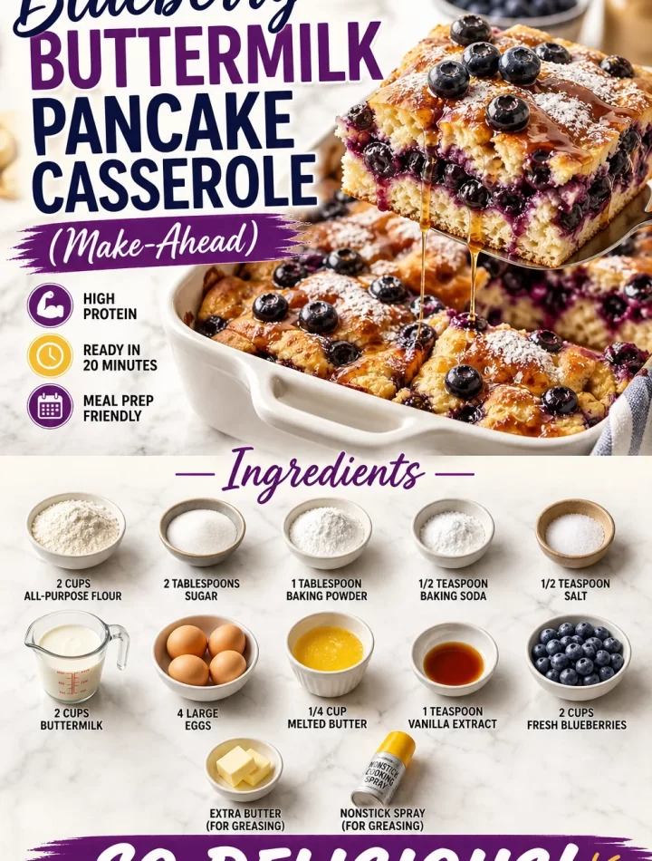 blueberry buttermilk pancake casserole ready for serving