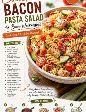 Chicken Bacon Pasta Salad served in a bowl, perfect for busy weeknights