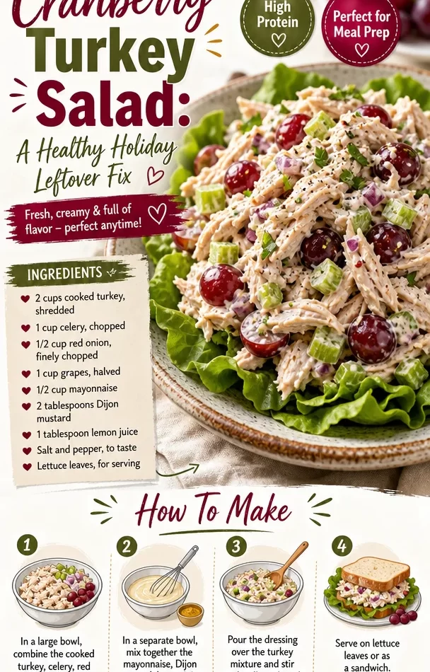 Healthy Cranberry Turkey Salad with holiday leftovers in a bowl