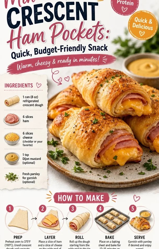 Delicious Crescent Ham Pockets served on a plate, perfect budget-friendly snack.