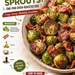 Crispy bacon brussels sprouts on a plate, oven-roasted to perfection