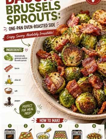 Crispy bacon brussels sprouts on a plate, oven-roasted to perfection