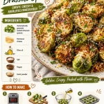 Crispy Parmesan-Crusted Brussels Sprouts on a plate garnished with herbs