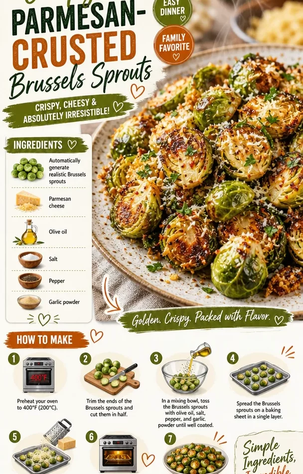 Crispy Parmesan-Crusted Brussels Sprouts on a plate garnished with herbs