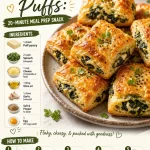 Crispy spinach cheese puffs, a quick delicious snack prepared in 20 minutes.