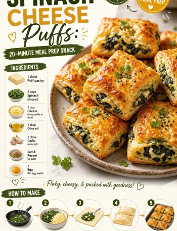 Crispy spinach cheese puffs, a quick delicious snack prepared in 20 minutes.