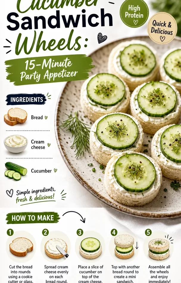 Cucumber sandwich wheels arranged as a colorful party appetizer