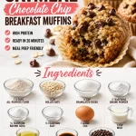 Delicious oatmeal chocolate chip muffins on a wooden table
