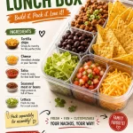 Colorful DIY nacho lunch box filled with tortilla chips and toppings